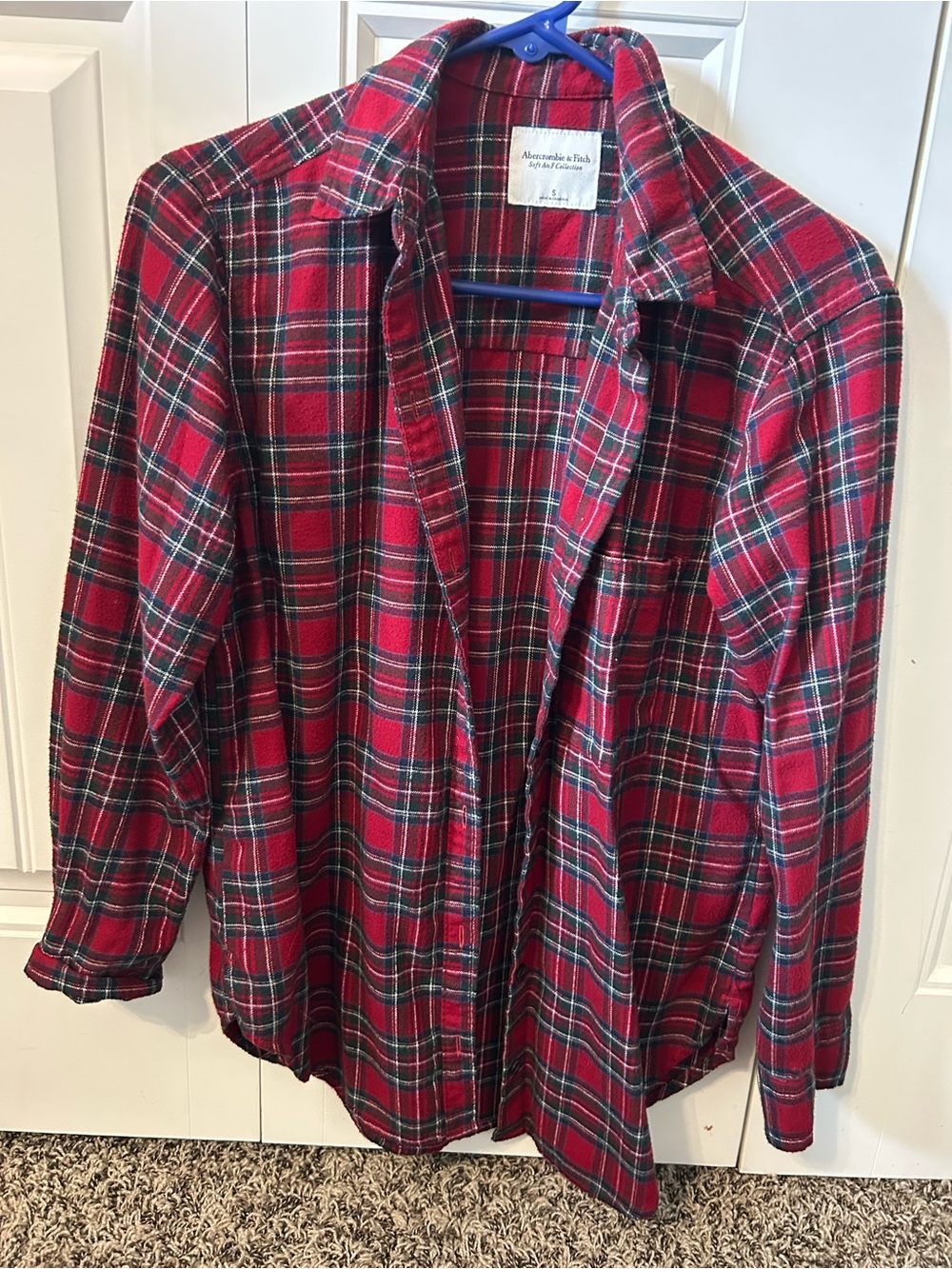 Abercrombie & Fitch Red and Green Plaid Button-Down Shirt